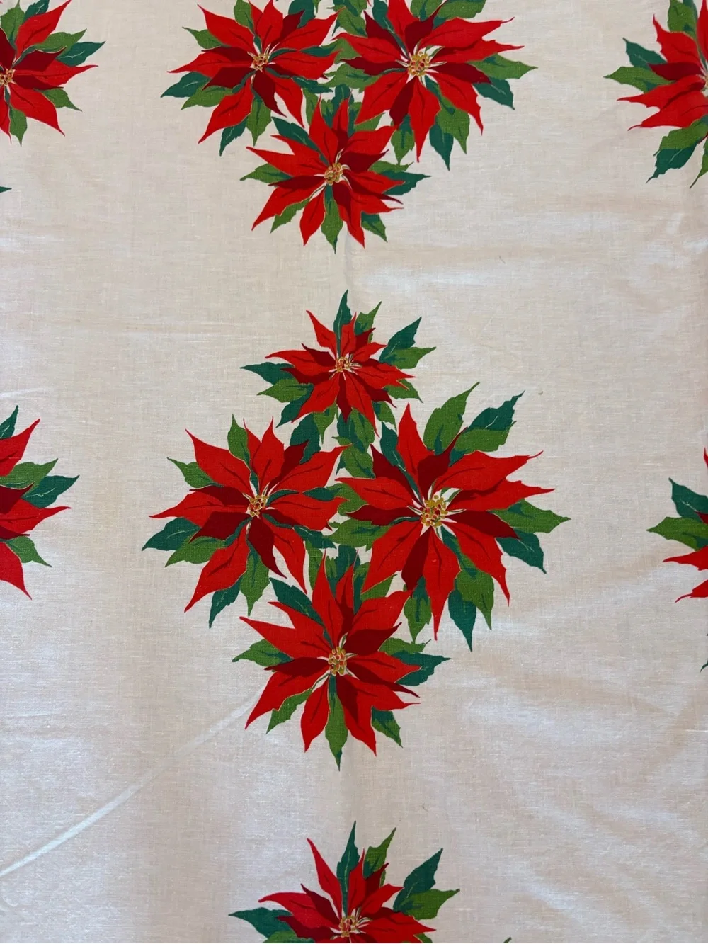 Vintage Red and Green Poinsettia Tablecloth